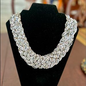 Vintage Seed Bead Choker Necklace White Gold Bronze Adjustable Silver Clasp